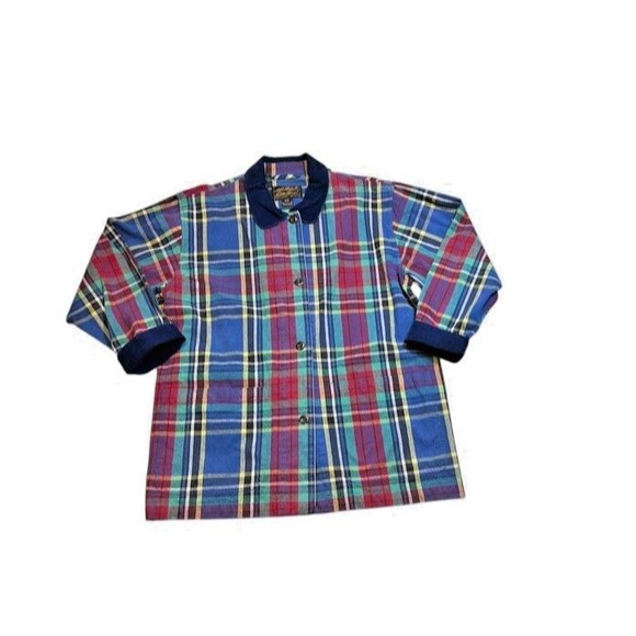 Eddie Bauer Jackets & Blazers - VTG Eddie Bauer Chore Barn Coat Women Size Medium Petite Plaid Corduroy Collar